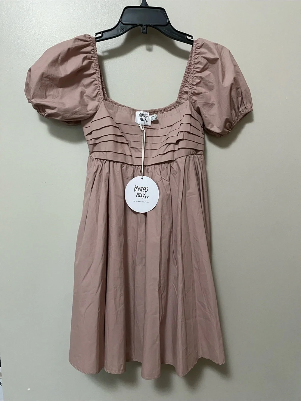 Princess Polly Dusty Pink Puff Sleeve Pleated Babydoll Dress - Picture 3 of 3